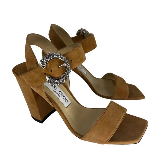 Jimmy Choo Maysa 85 Leather Mules in Caramel Crystal - Picture 8 of 15